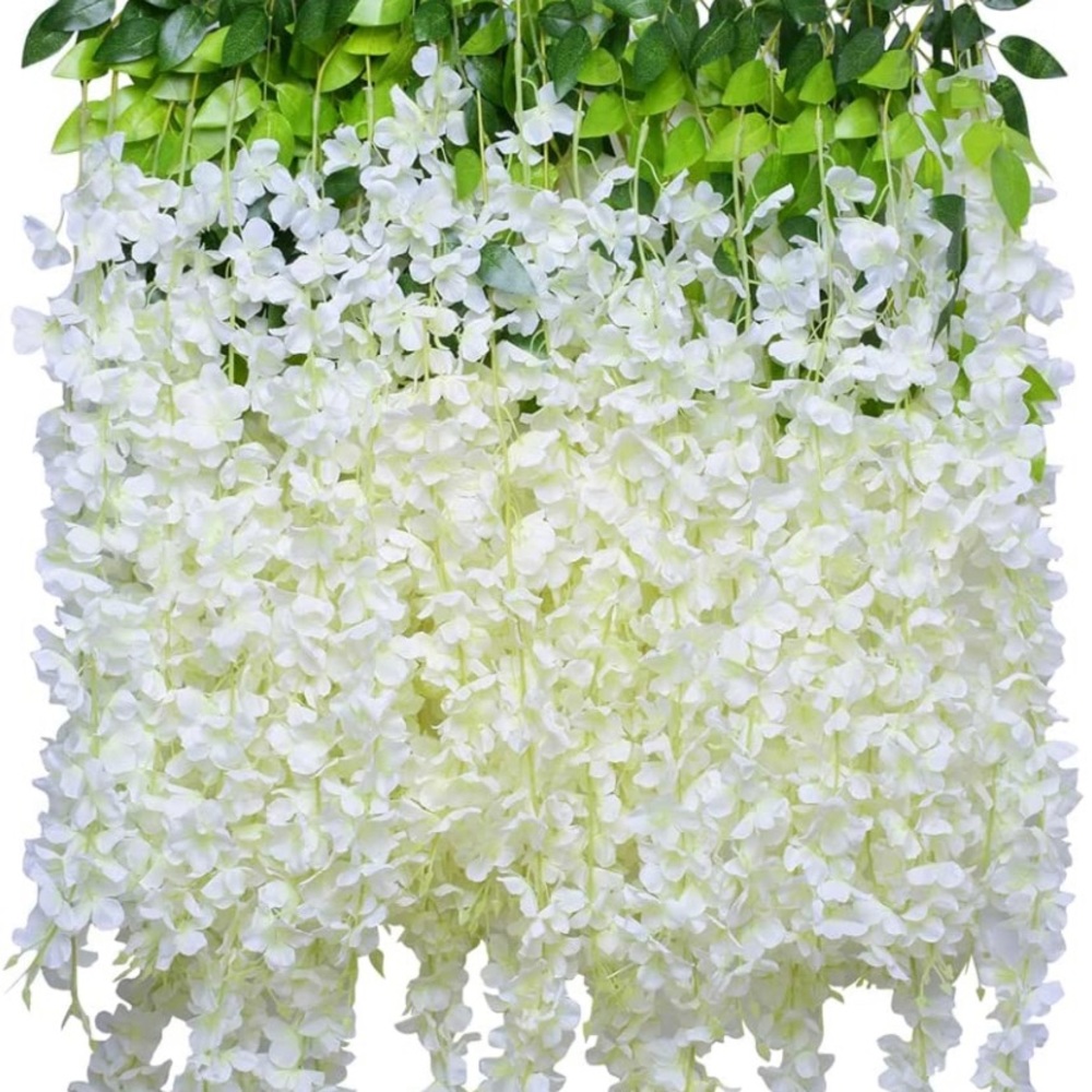 White Faux Wisteria Hanging Floral Garland - Elegant Home Accent